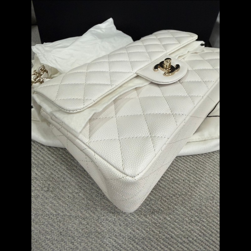 Chanel 經典 Cf23白荔枝皮淡金扣-8