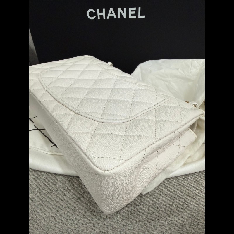 Chanel 經典 Cf23白荔枝皮淡金扣-9