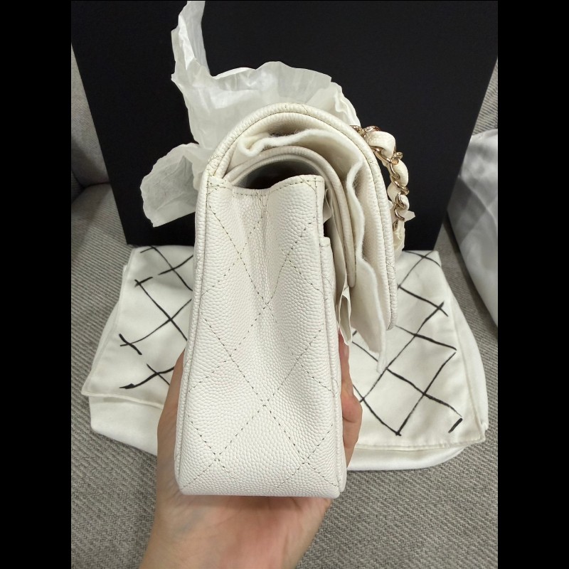 Chanel 經典 Cf23白荔枝皮淡金扣-10