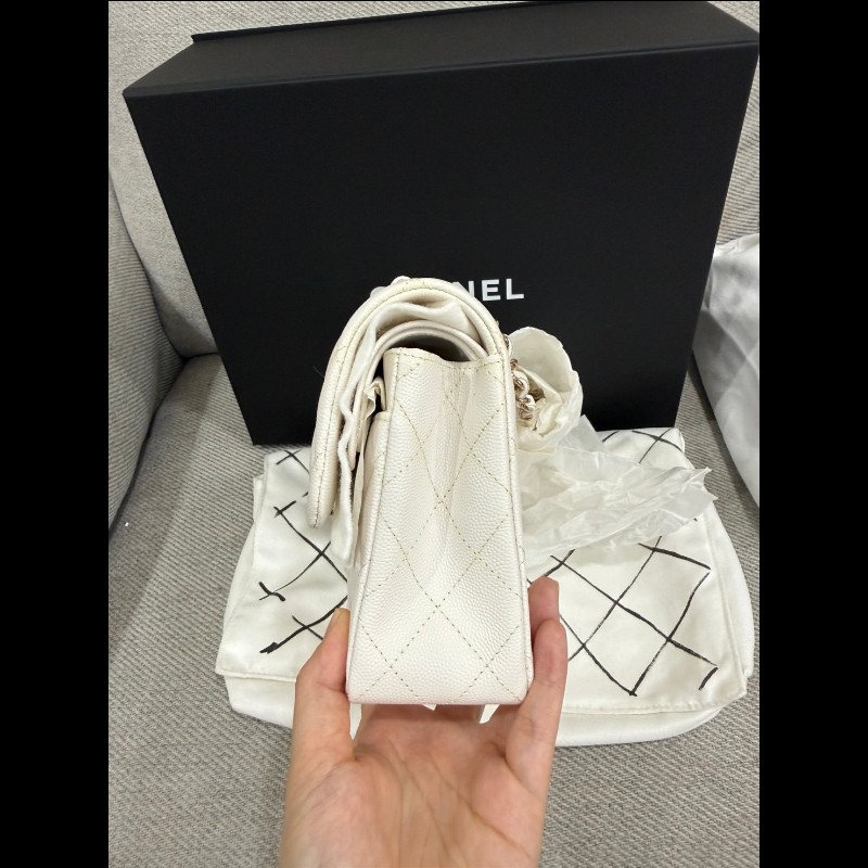 Chanel 經典 Cf23白荔枝皮淡金扣-11