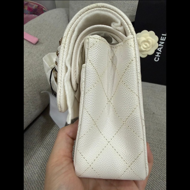 Chanel 經典 Cf23白荔枝皮淡金扣-12