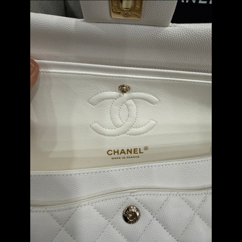 Chanel 經典 Cf23白荔枝皮淡金扣-14