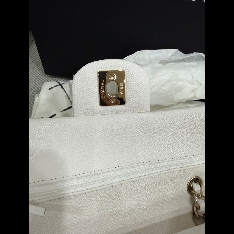 Chanel 經典 Cf23白荔枝皮淡金扣-15