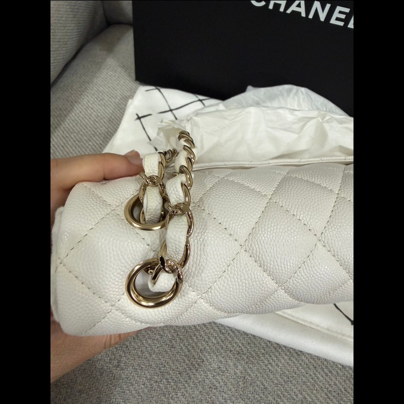 Chanel 經典 Cf23白荔枝皮淡金扣-16