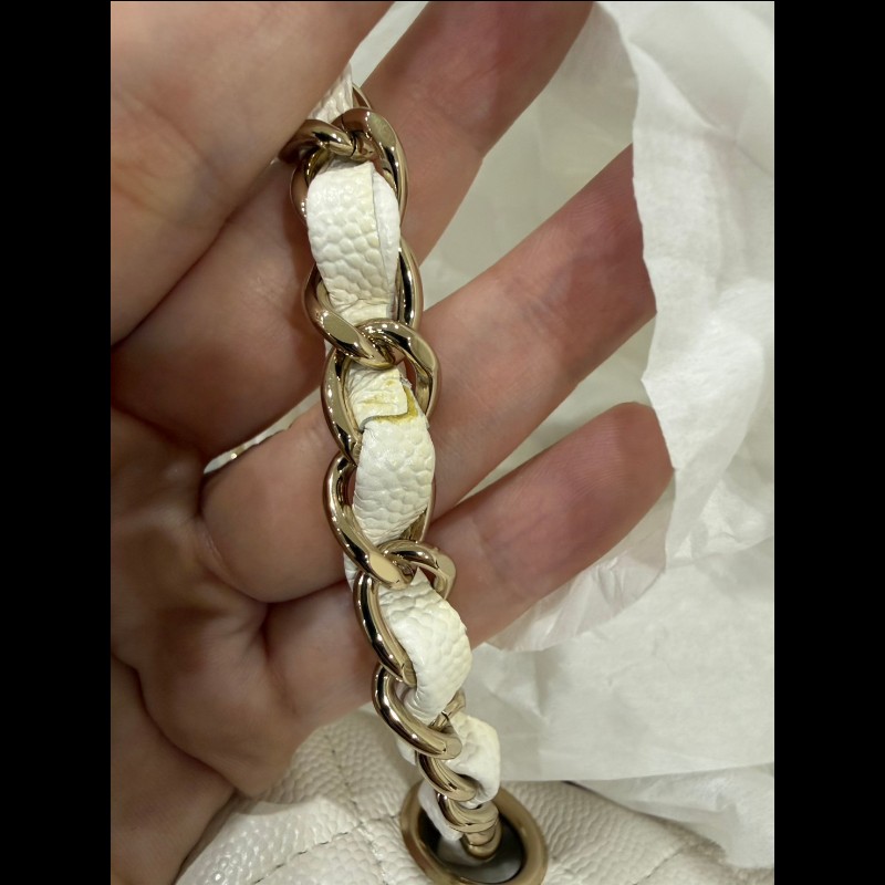 Chanel 經典 Cf23白荔枝皮淡金扣-18