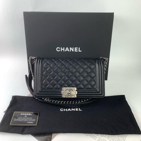 Chanel boy25荔枝皮黑銀