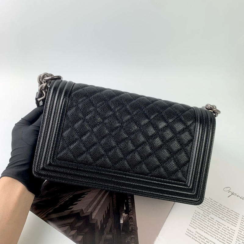 Chanel boy25荔枝皮黑銀-3