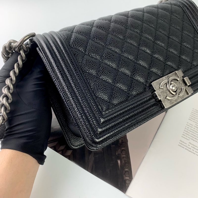 Chanel boy25荔枝皮黑銀-7