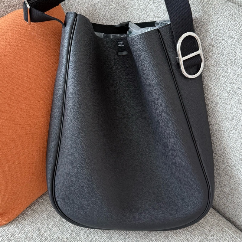 Hermes 新款 Ancrage 肩背包 黑色Togo銀釦 K刻-1