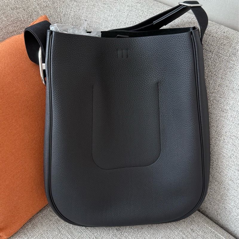 Hermes 新款 Ancrage 肩背包 黑色Togo銀釦 K刻-2