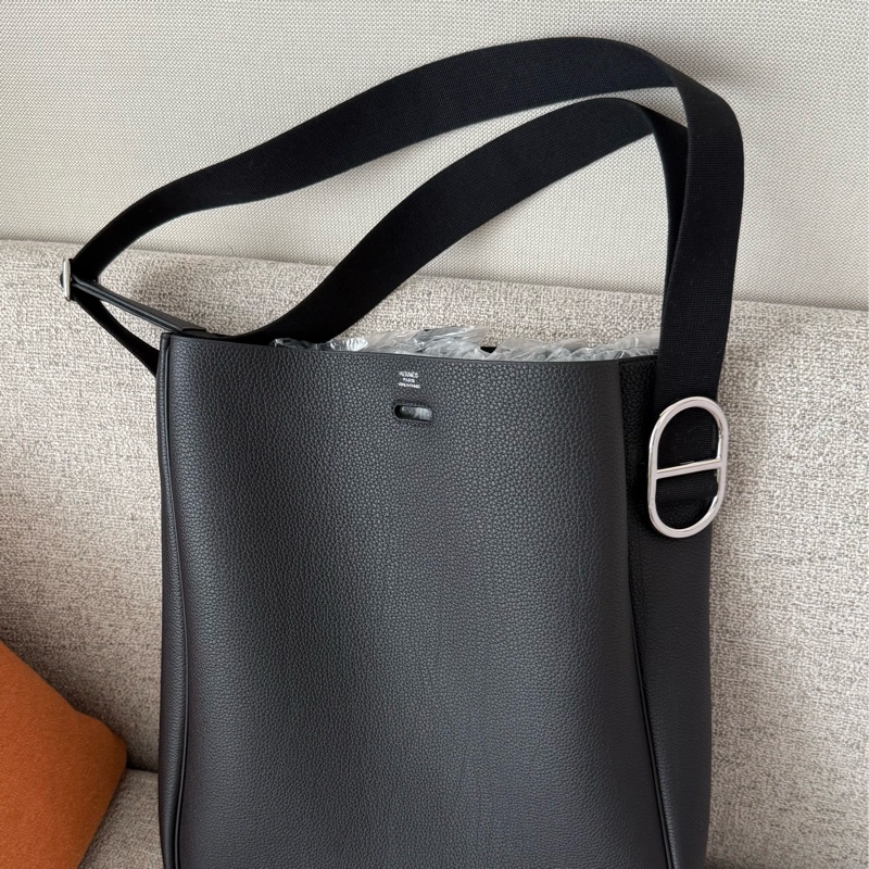 Hermes 新款 Ancrage 肩背包 黑色Togo銀釦 K刻-7