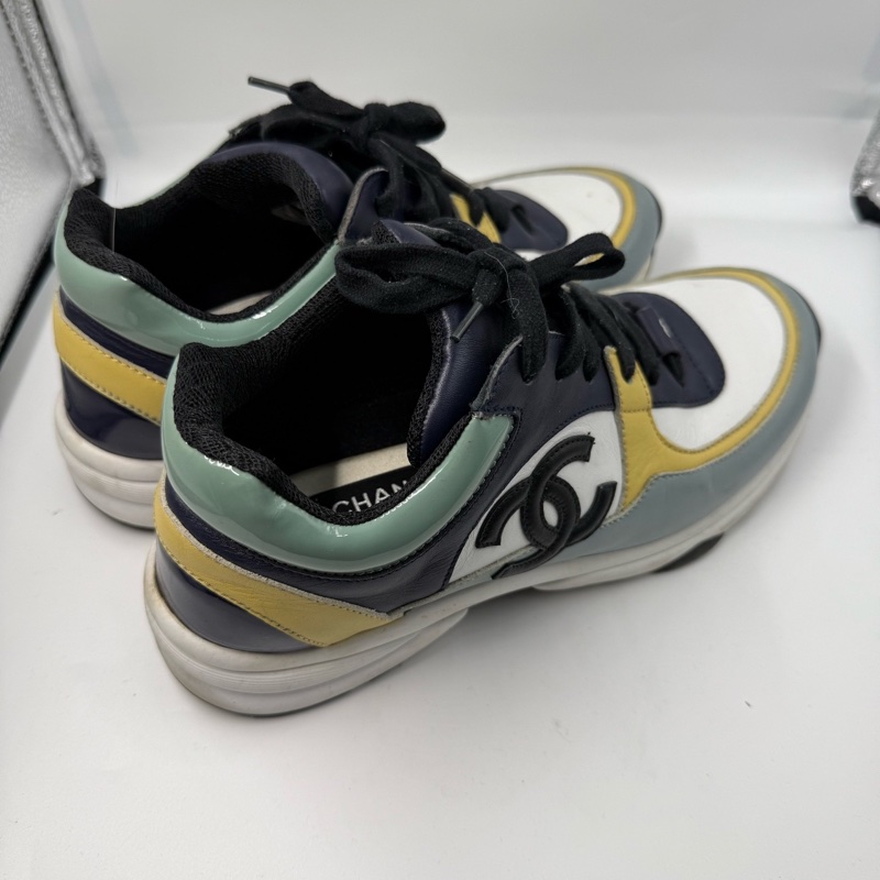 Chanel 香奈兒 運動休閒鞋 黑白綠拼色 38碼 拼皮材質 雙C標誌 🈚附件-2