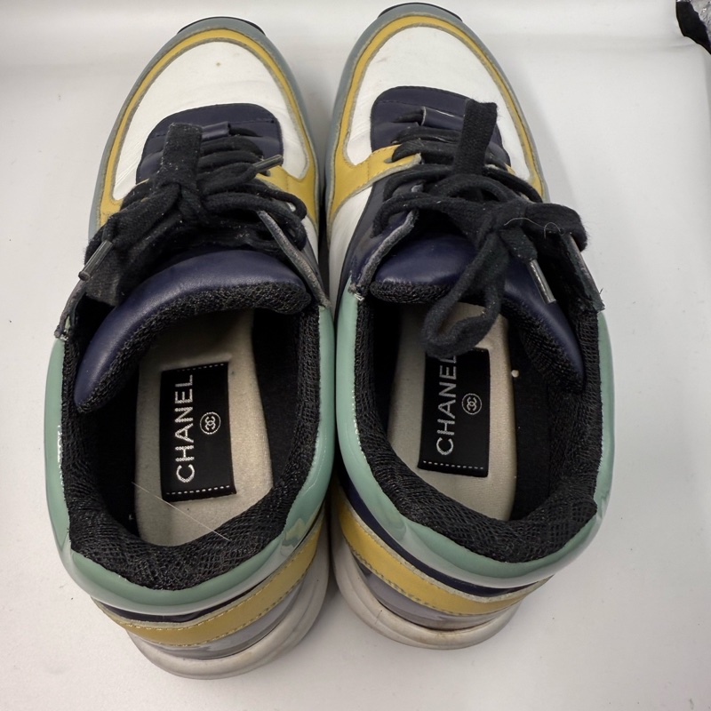 Chanel 香奈兒 運動休閒鞋 黑白綠拼色 38碼 拼皮材質 雙C標誌 🈚附件-3
