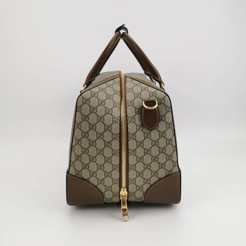 Gucci 牛皮雙G老花皮標Logo斜背包行李箱包-2
