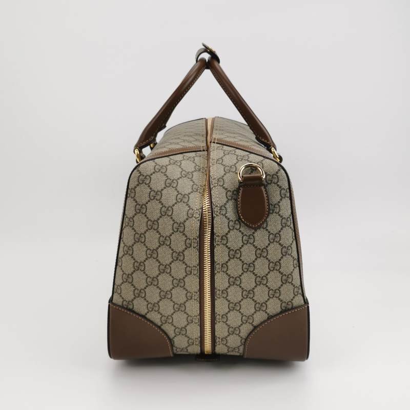 Gucci 牛皮雙G老花皮標Logo斜背包行李箱包-3