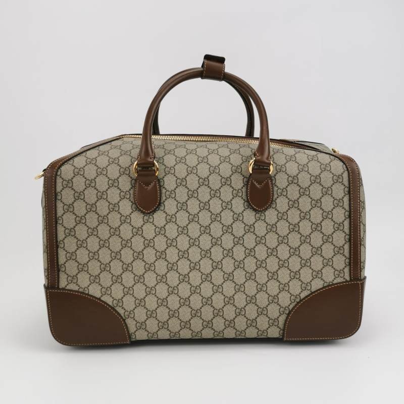 Gucci 牛皮雙G老花皮標Logo斜背包行李箱包-4
