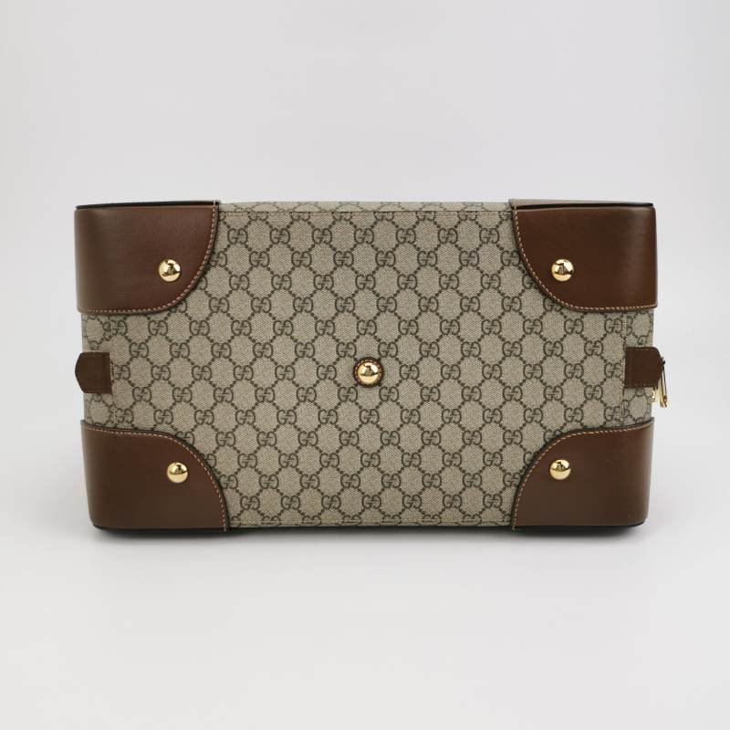 Gucci 牛皮雙G老花皮標Logo斜背包行李箱包-5