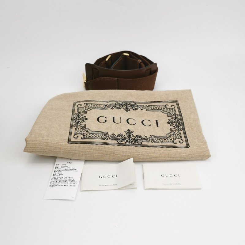 Gucci 牛皮雙G老花皮標Logo斜背包行李箱包-8