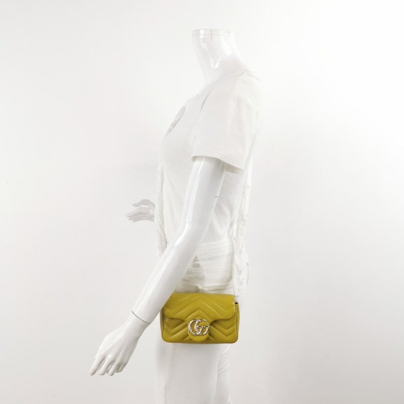 Gucci GG Marmont迷你羊皮V紋絎縫雙G標誌口蓋包斜背包-1