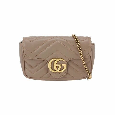 Gucci GG Marmont超迷你牛皮V紋絎縫雙G標誌口蓋包斜背包單肩包