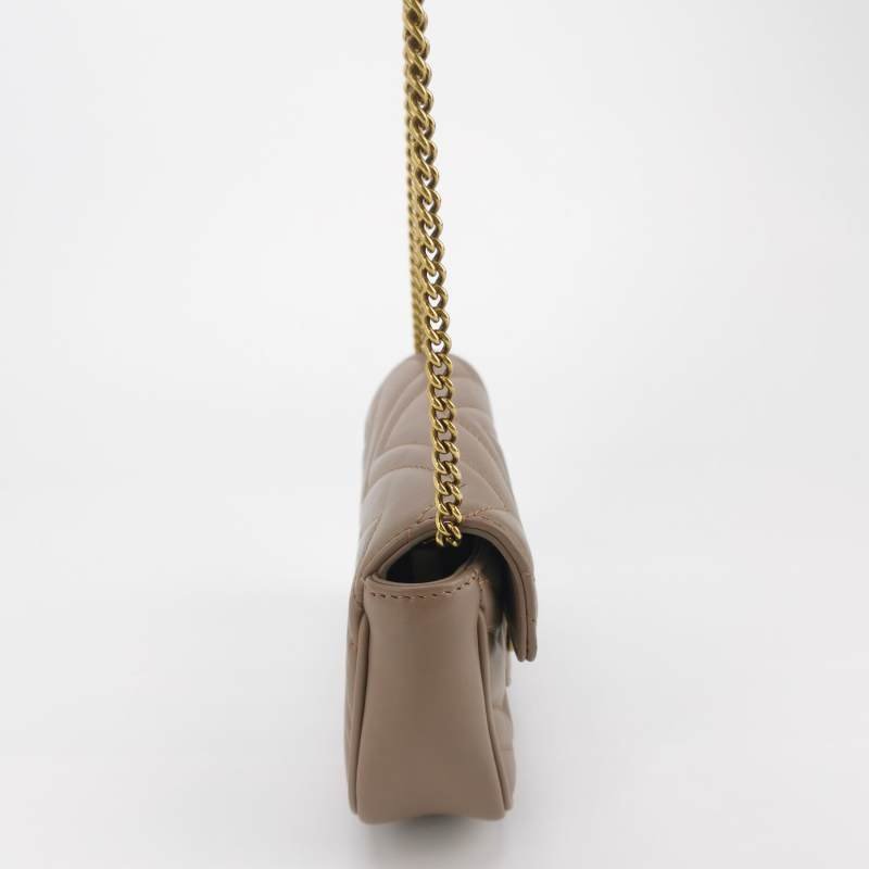 Gucci GG Marmont超迷你牛皮V紋絎縫雙G標誌口蓋包斜背包單肩包-3