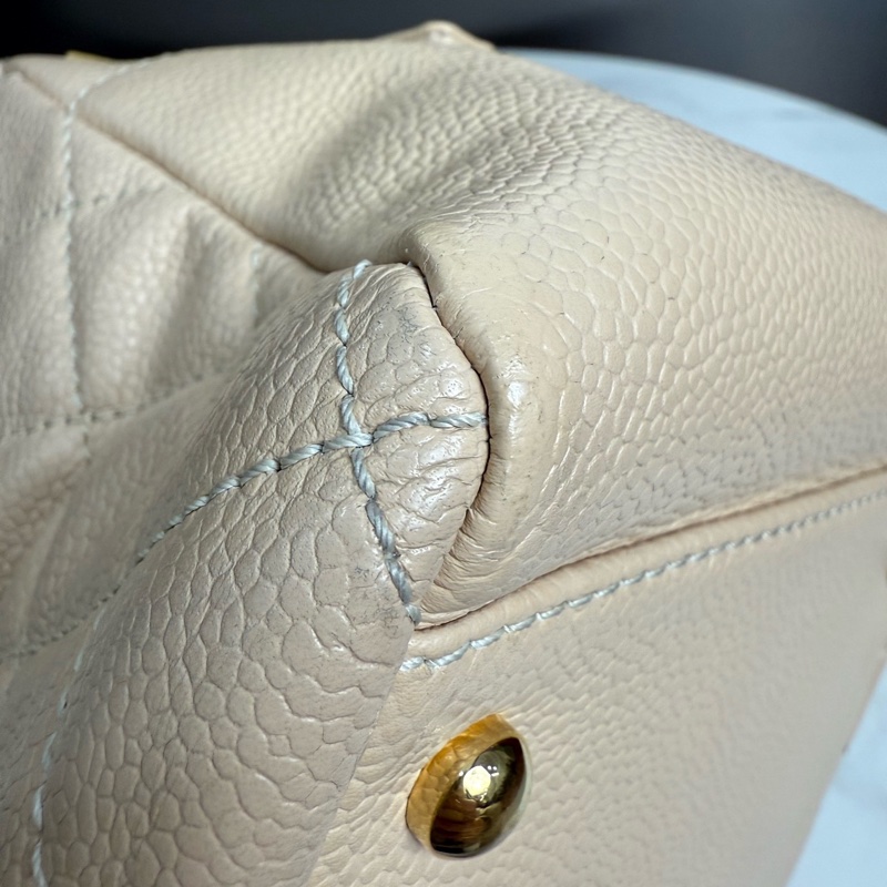 Chanel香奈兒14開奶茶色金色五金荔枝紋牛皮GSP手提單肩斜挎包，尺寸24.5×18cm 附件：卡-3