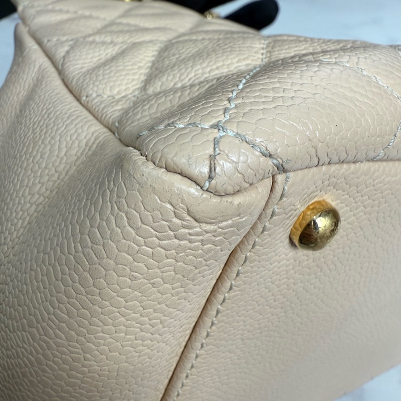 Chanel香奈兒14開奶茶色金色五金荔枝紋牛皮GSP手提單肩斜挎包，尺寸24.5×18cm 附件：卡-4