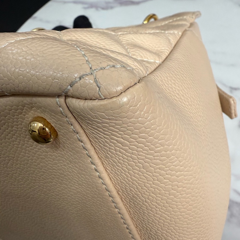 Chanel香奈兒14開奶茶色金色五金荔枝紋牛皮GSP手提單肩斜挎包，尺寸24.5×18cm 附件：卡-5