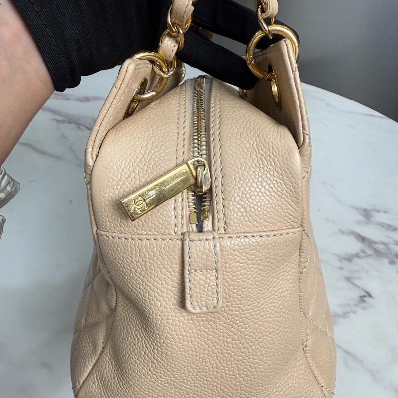 Chanel香奈兒14開奶茶色金色五金荔枝紋牛皮GSP手提單肩斜挎包，尺寸24.5×18cm 附件：卡-6