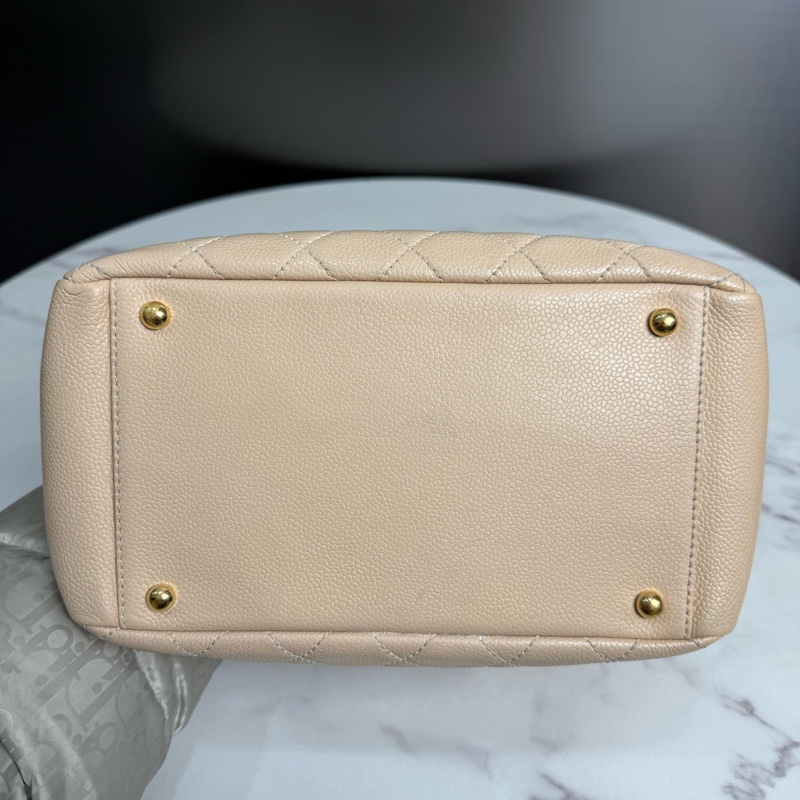 Chanel香奈兒14開奶茶色金色五金荔枝紋牛皮GSP手提單肩斜挎包，尺寸24.5×18cm 附件：卡-8