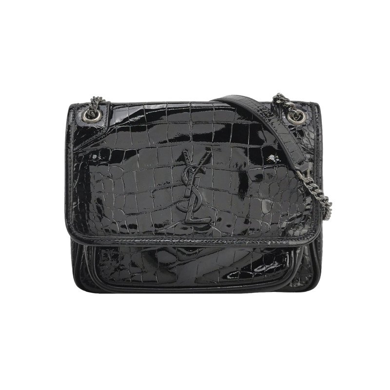 Saint Laurent Niki小號漆皮鱷魚紋YSL標誌肩包-0