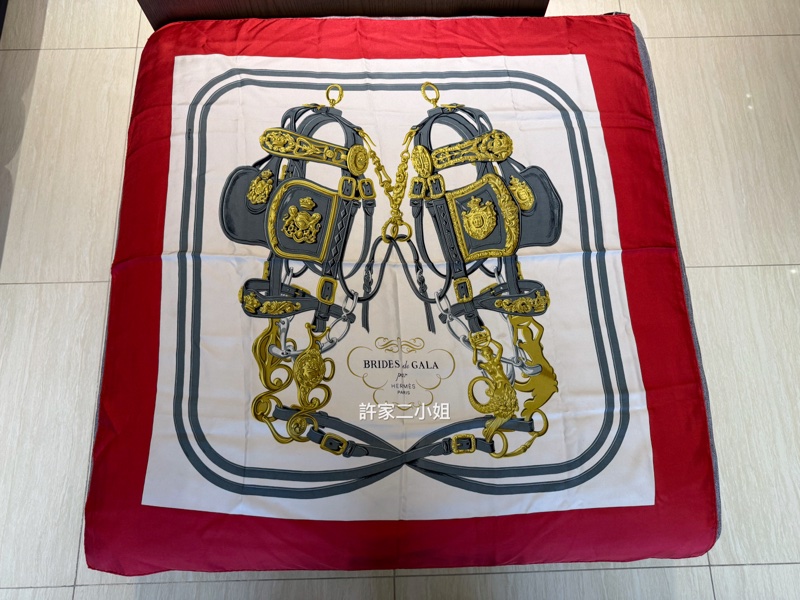 Hermes 罕見中古款90絲巾華麗的韁轡/保存良好-0