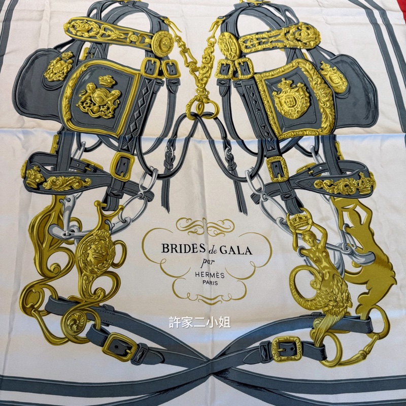 Hermes 罕見中古款90絲巾華麗的韁轡/保存良好-1