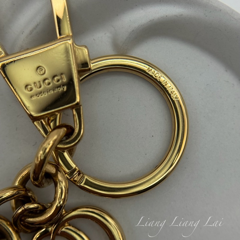 GUCCI GG 古馳Supreme 紅色刺繡心形蛇鏈條掛飾-9