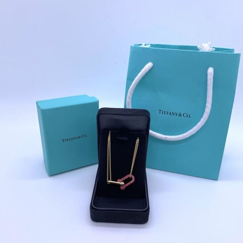 Tiffany Hardwear系列18k黃金大號雙鏈環紅寶石女士項鍊 長度43cm(不含吊墜) 吊墜3cm