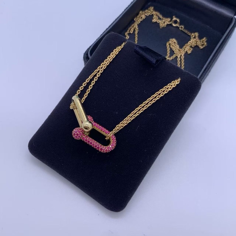 Tiffany Hardwear系列18k黃金大號雙鏈環紅寶石女士項鍊 長度43cm(不含吊墜) 吊墜3cm-2