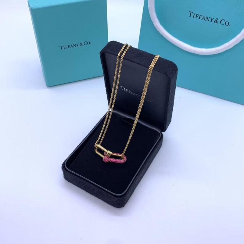 Tiffany Hardwear系列18k黃金大號雙鏈環紅寶石女士項鍊 長度43cm(不含吊墜) 吊墜3cm-4