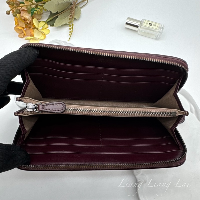 BOTTEGA VENETA BV經典編織小牛皮酒紅色拉鍊長夾-5