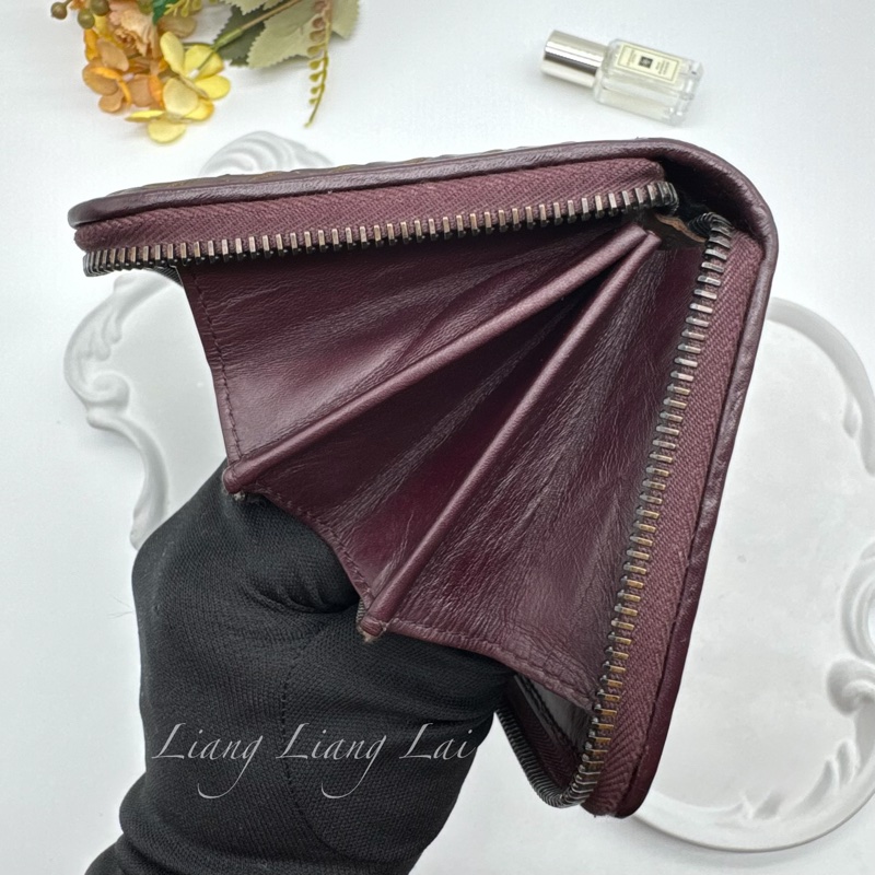 BOTTEGA VENETA BV經典編織小牛皮酒紅色拉鍊長夾-6