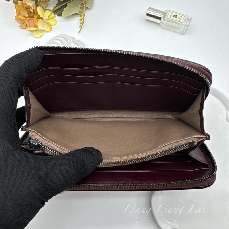 BOTTEGA VENETA BV經典編織小牛皮酒紅色拉鍊長夾-7