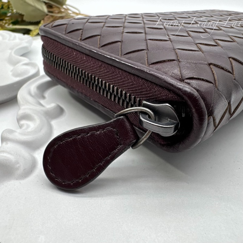 BOTTEGA VENETA BV經典編織小牛皮酒紅色拉鍊長夾-14