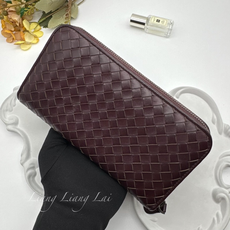 BOTTEGA VENETA BV經典編織小牛皮酒紅色拉鍊長夾-15