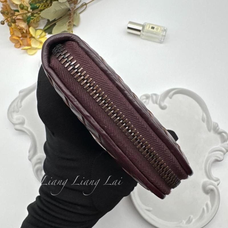 BOTTEGA VENETA BV經典編織小牛皮酒紅色拉鍊長夾-20