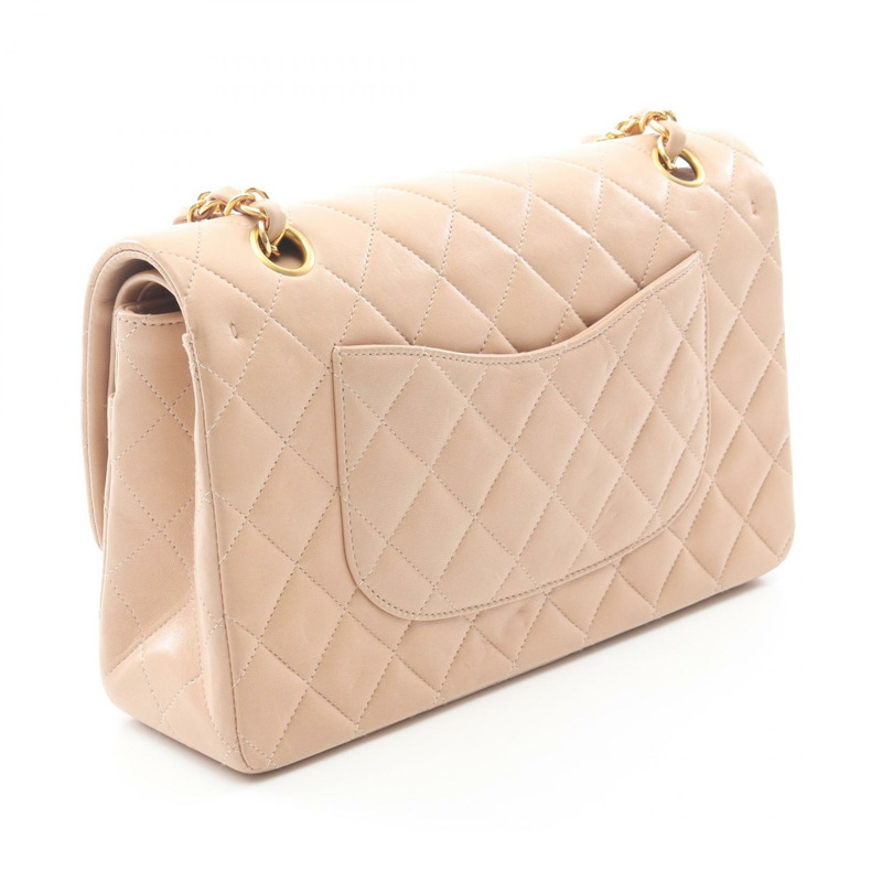 香奈兒 (CHANEL) 絎縫雙蓋鏈條肩背包，羊羔絨米色，金色五金，二手-1