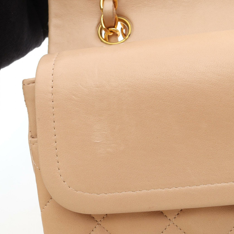 香奈兒 (CHANEL) 絎縫雙蓋鏈條肩背包，羊羔絨米色，金色五金，二手-6