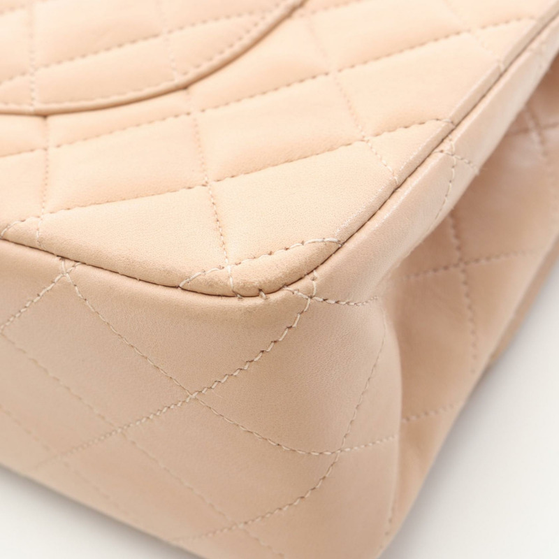 香奈兒 (CHANEL) 絎縫雙蓋鏈條肩背包，羊羔絨米色，金色五金，二手-7