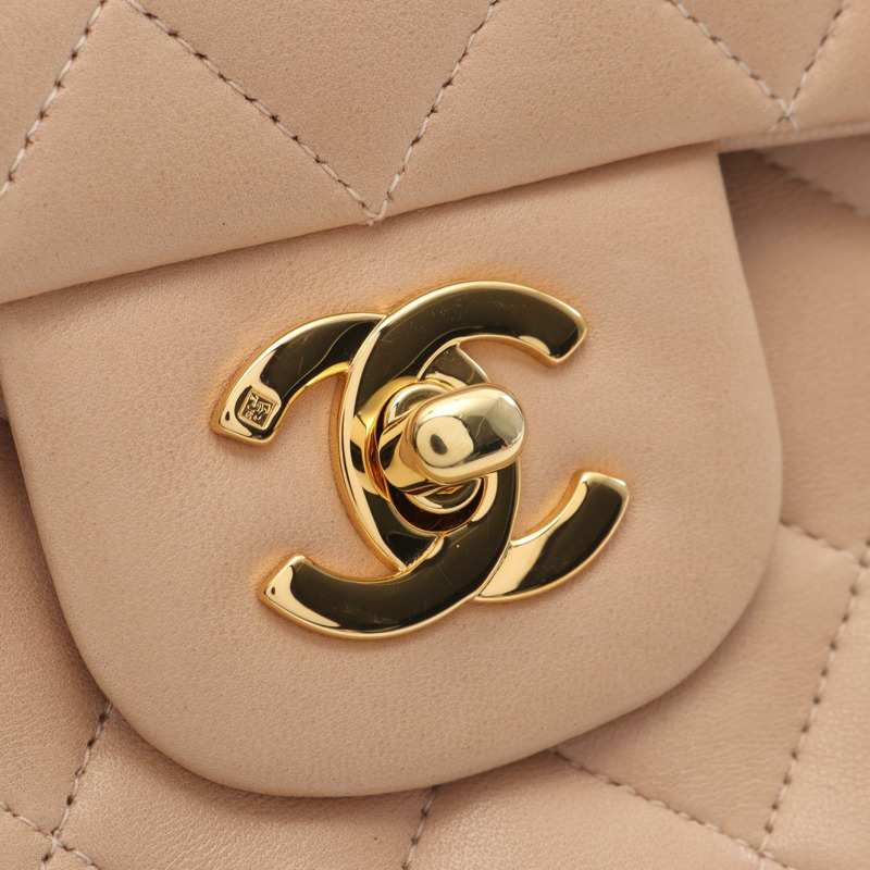 香奈兒 (CHANEL) 絎縫雙蓋鏈條肩背包，羊羔絨米色，金色五金，二手-10