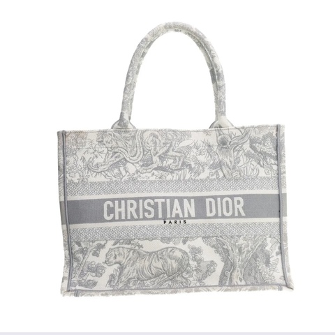 98新DIOR迪奧 BookTote中號茹伊印花老虎圖案 刺繡 托特包Tote包購物袋手提包灰色