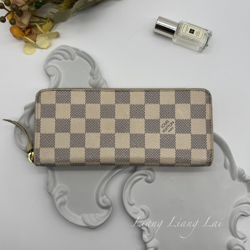 LOUIS VUITTON LV Damier Azur 白棋盤拉鍊長夾-0