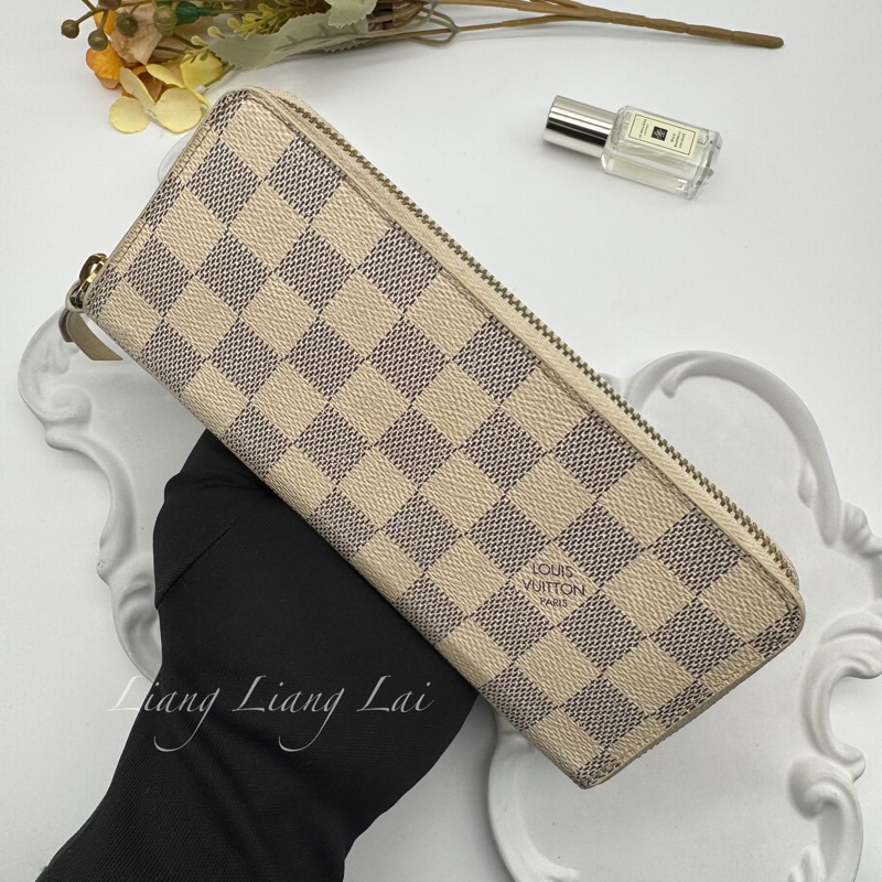LOUIS VUITTON LV Damier Azur 白棋盤拉鍊長夾-15
